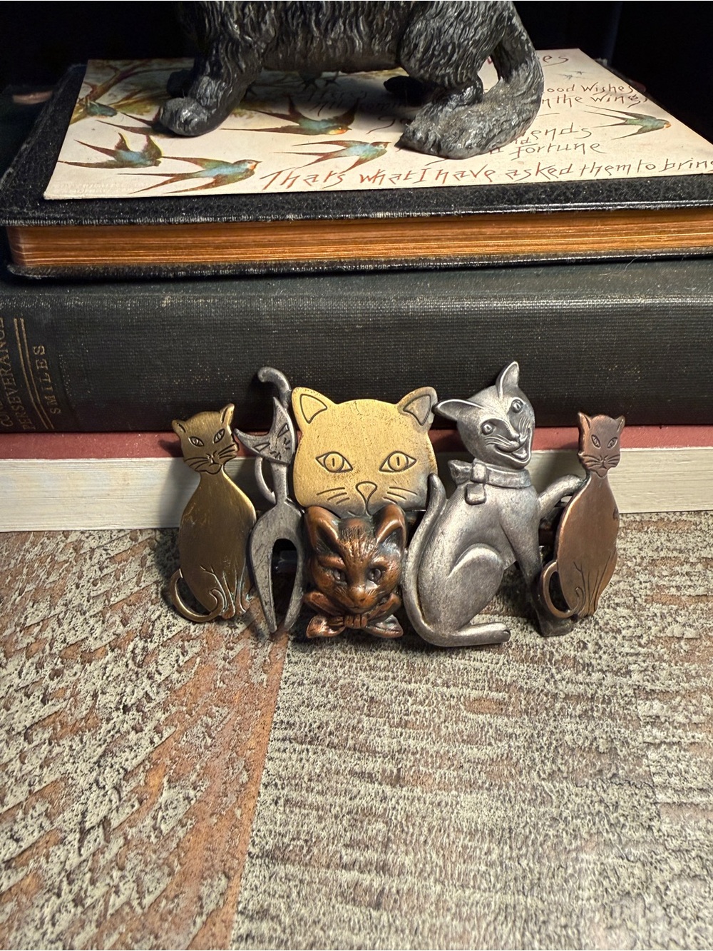 Vintage Multi-Color Metal Cat Barrett-Made in France